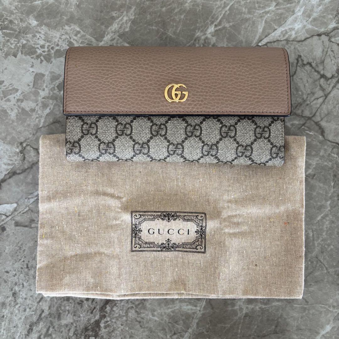 GUCCI GGマーモント 長財布 ブラウン グレー 保存袋付き