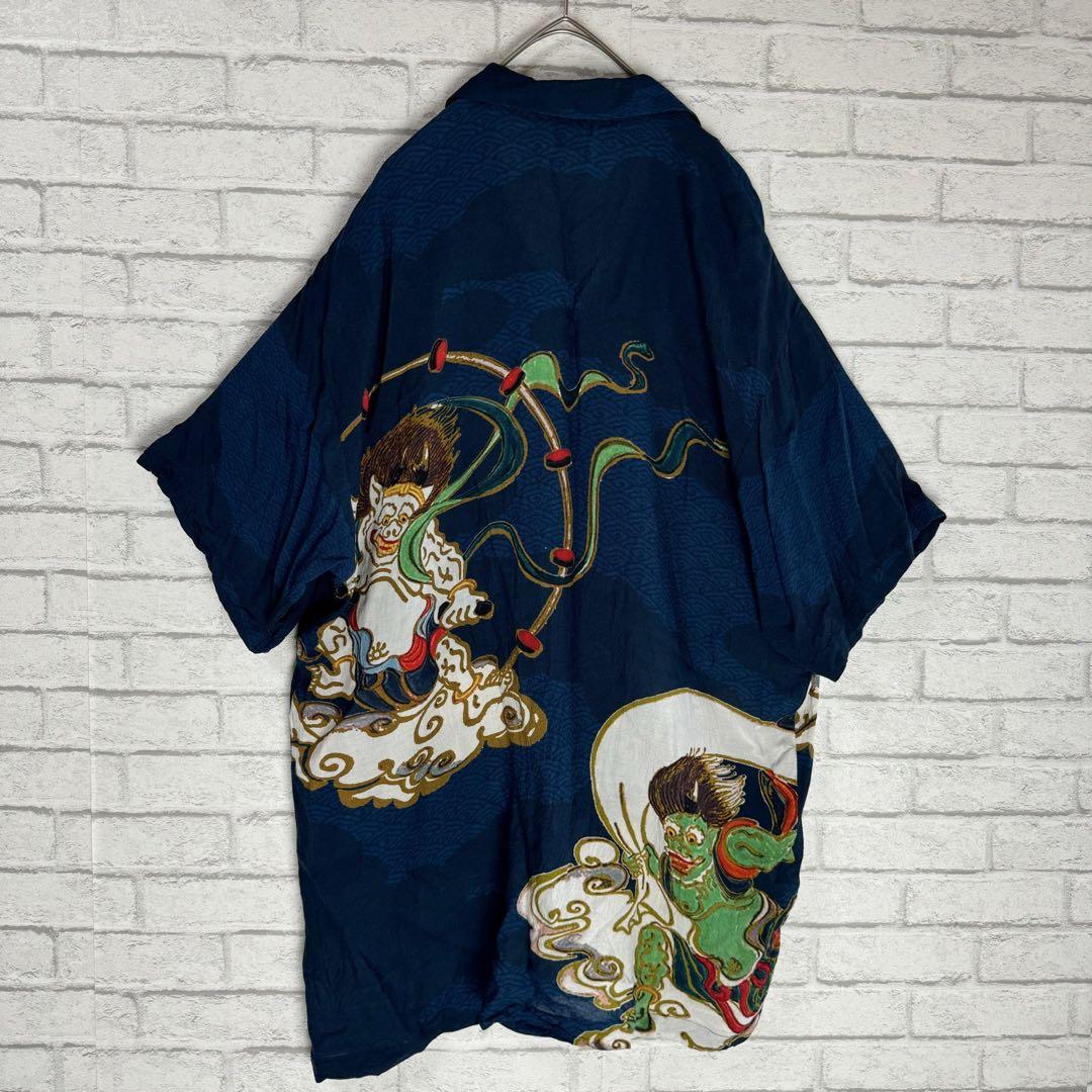 風神雷神 和柄 半袖シャツ アロハシャツ 浮世絵 レーヨン