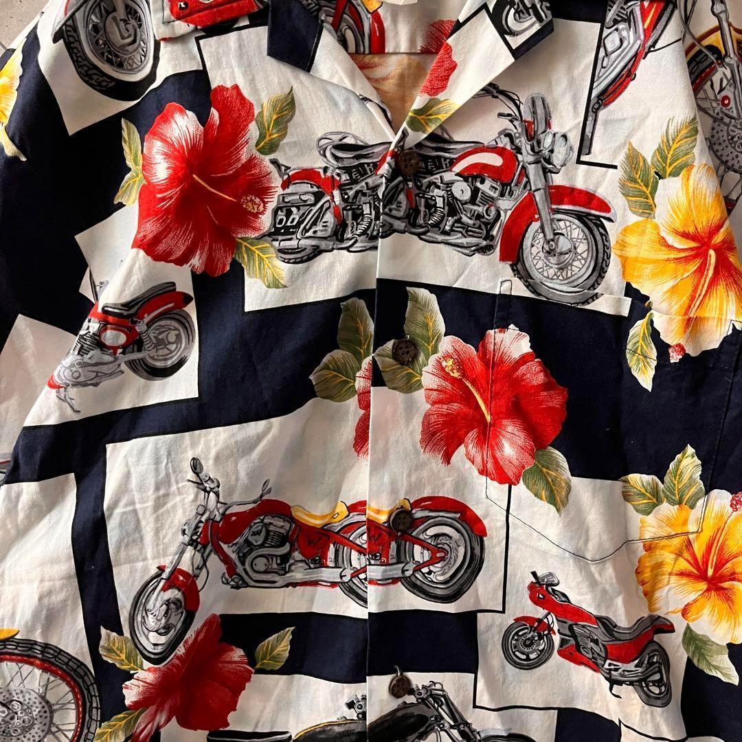 【クールデザイン】RJC アロハシャツ　ハイビスカス&バイク柄