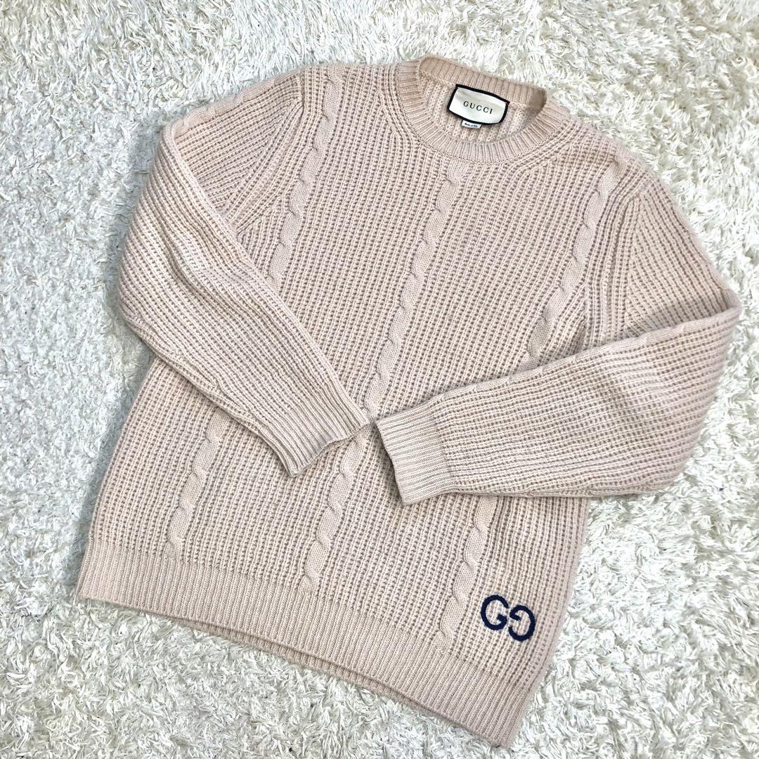 【特別セール品】 グッチ XS ライトベージュ ウール ケーブルニット 597732 ニット トップス