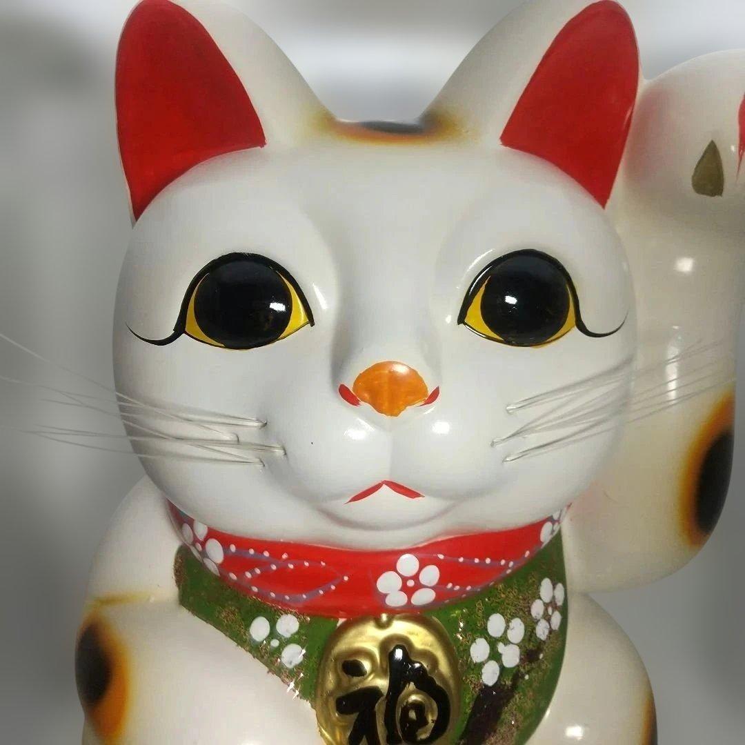 【希少・新品同様】とても大きな招き猫 左手挙げ 約34cm 陶器製 昭和レトロ 【希少・新品同様】とても大きな招き猫 左手挙げ 約34cm 陶器製 昭和レトロ