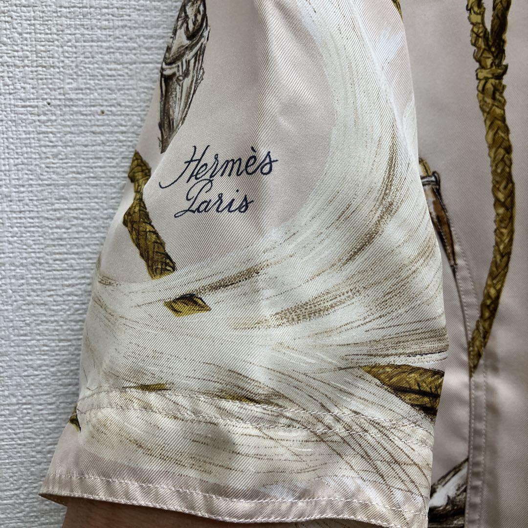美品 エルメス HERMES シルク ブーツ柄 シャツ ブラウス 40