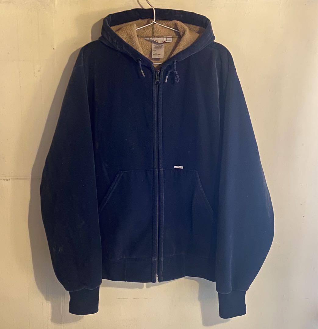 80s USA製 carhartt ベロア ジップ パーカー NAVY