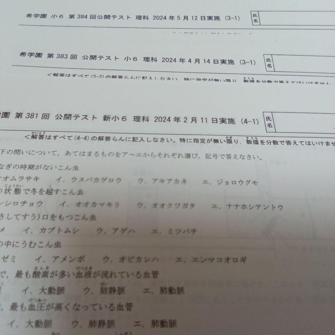 専用2024年希学園 小6 公開テスト 国語、理科1年分