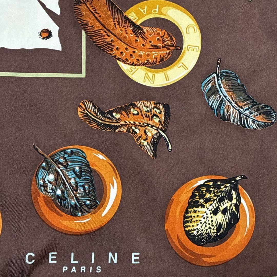 CELINE ストール　タッセル　ロープ柄セリーヌ　スカーフ　シアー　シルク 極美品✨CELINE セリーヌ シルク イタリア 葉柄 大判スカーフ