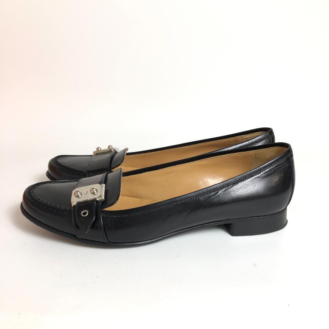 11D400/エルメス/ローファー/錠前金具/レザー/37/ブラック/黒