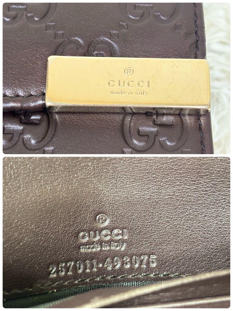美品✨ グッチ 長財布 フラップ式 シマ レザー GG ゴールド