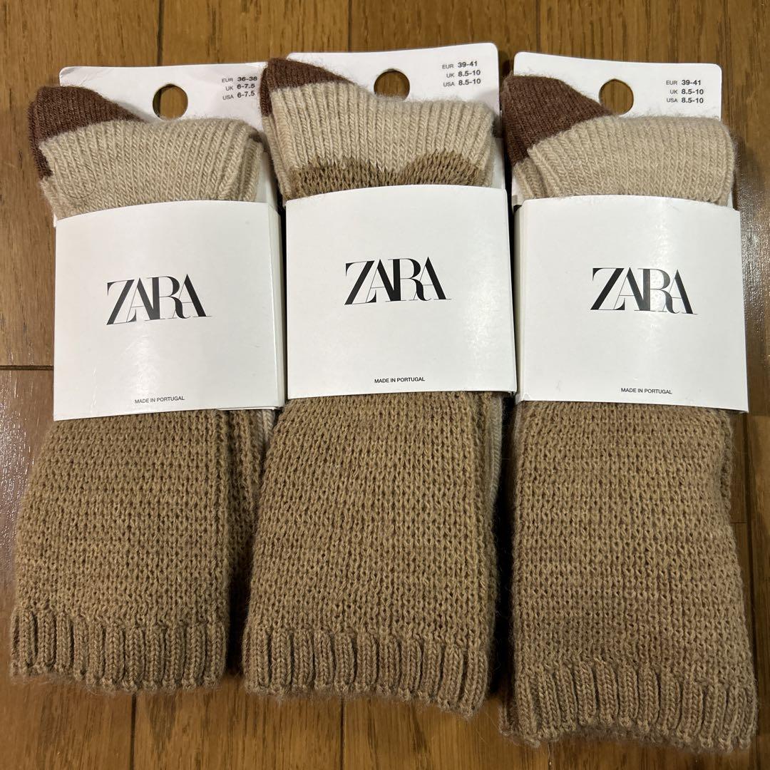 ZARA ベージュ/ブラウン ソックス 3足セット