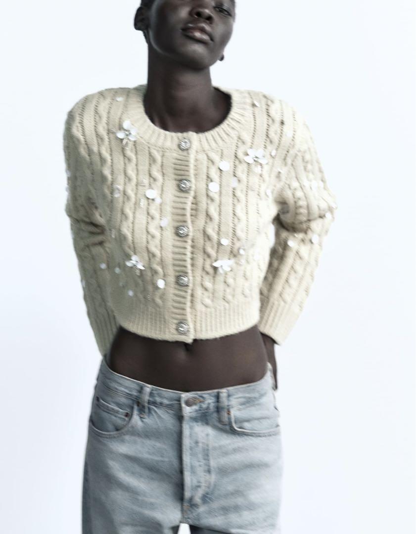 ZARA ビーズカーディガン ZARA ビーズ付き カーディガン ニット