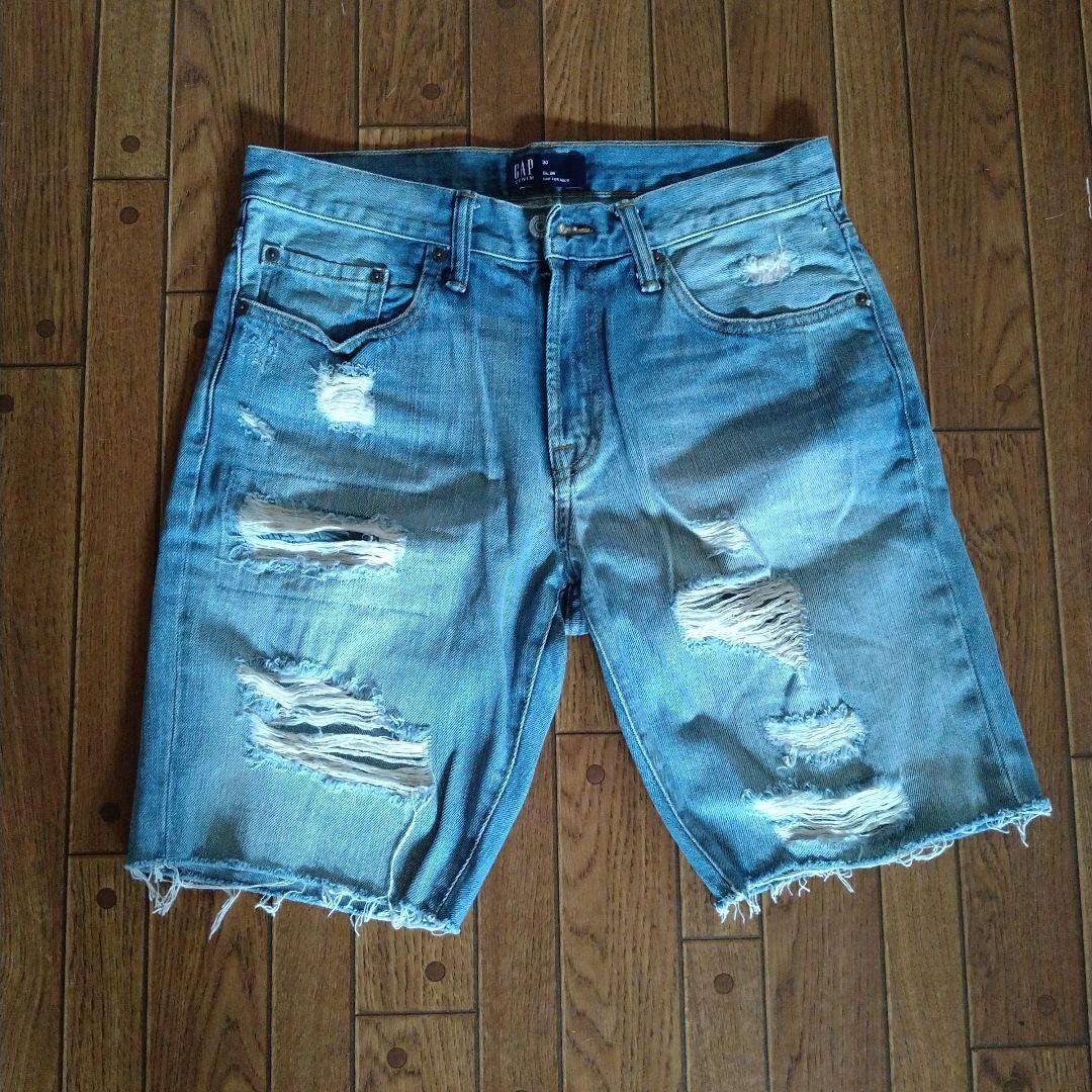 【福袋セール】 GAP 美品 ダメージデニム 42/76 ライトブルー ショートパンツ パンツ