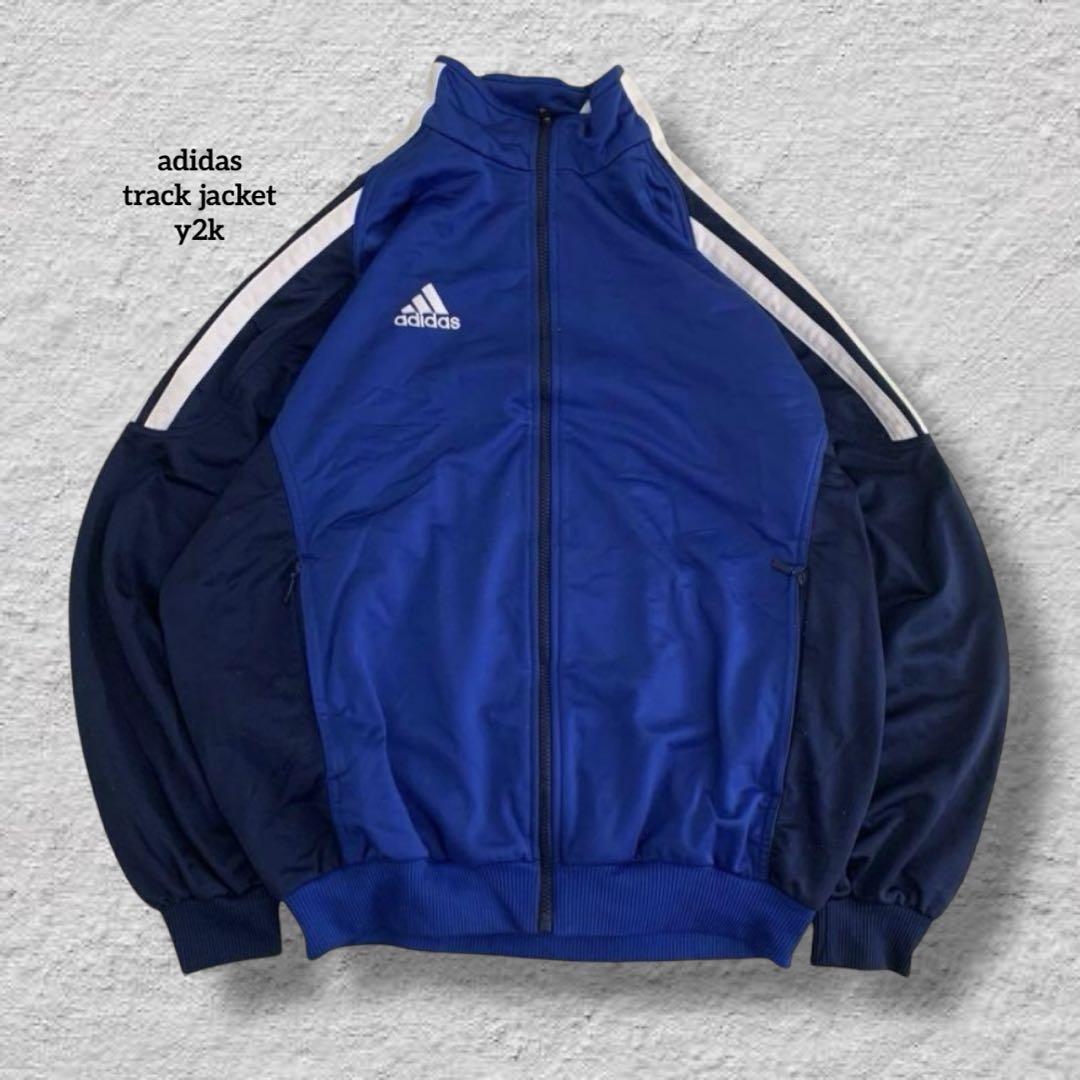 adidasアディダストラックジャケットy2k刺繍ロゴネイビーブルーL