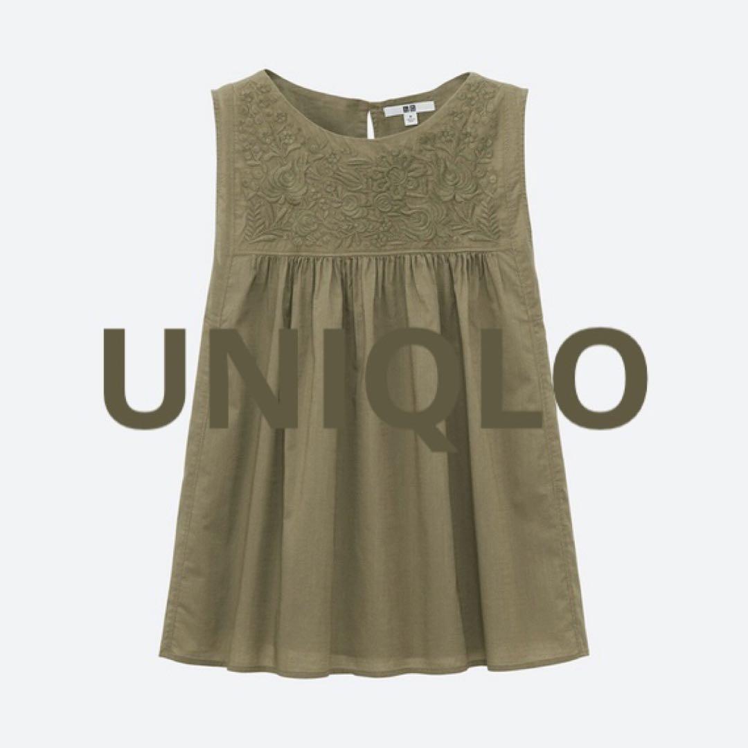 UNIQLO ユニクロ コットン ブラウス ノースリーブ 刺繍 綿