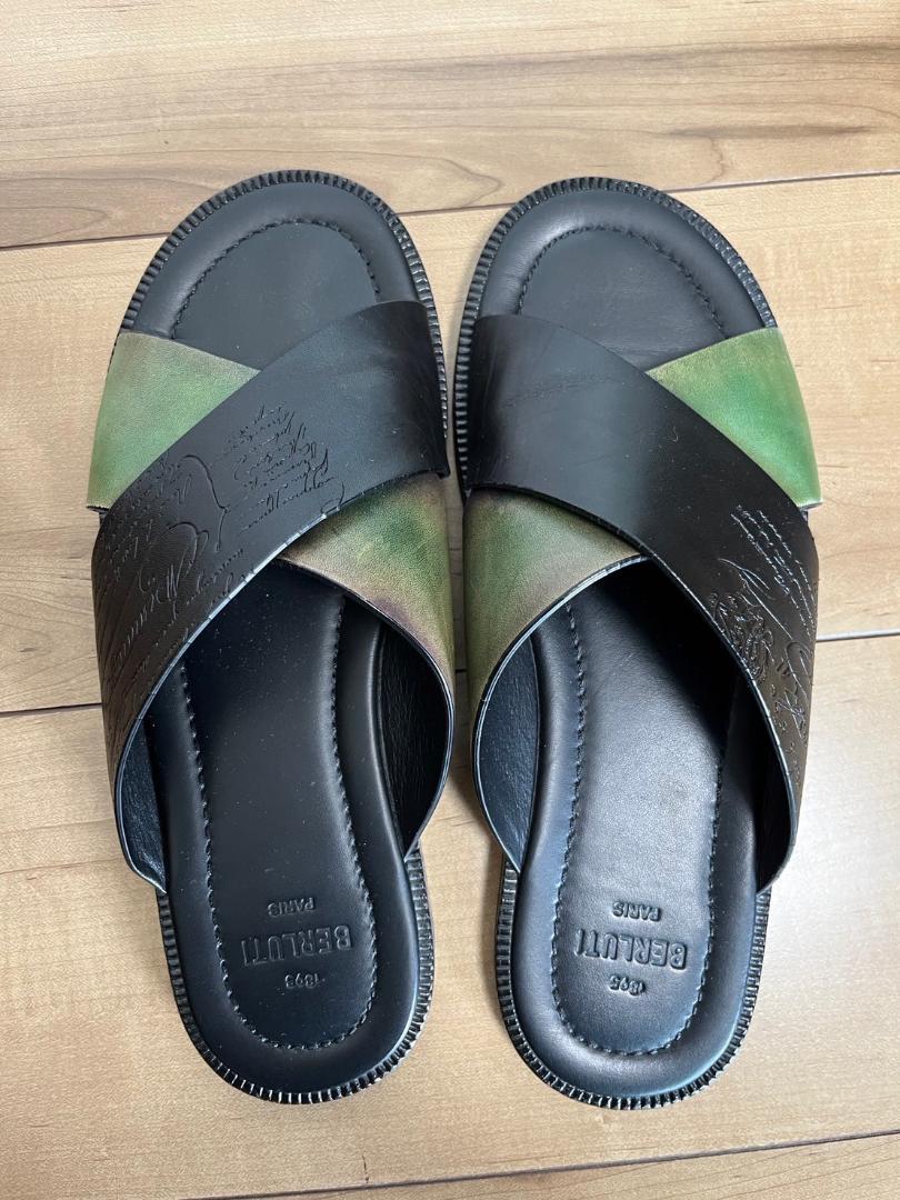 【高価値】 Berluti ベルルッティ シフノス スクリット レザーサンダル 靴