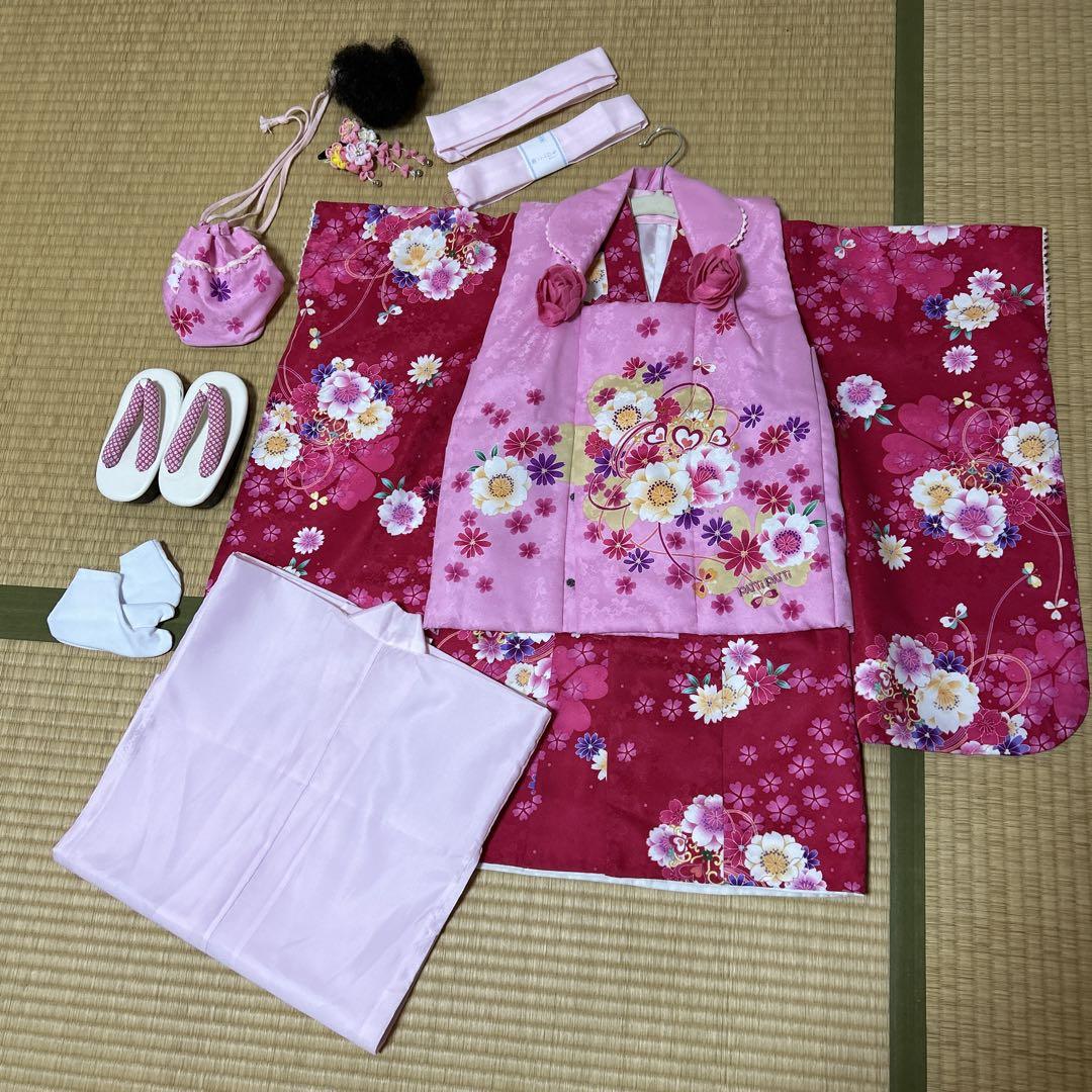 七五三用着物　女の子　3歳　ピンク　（着物一式セット）　お正月などにも