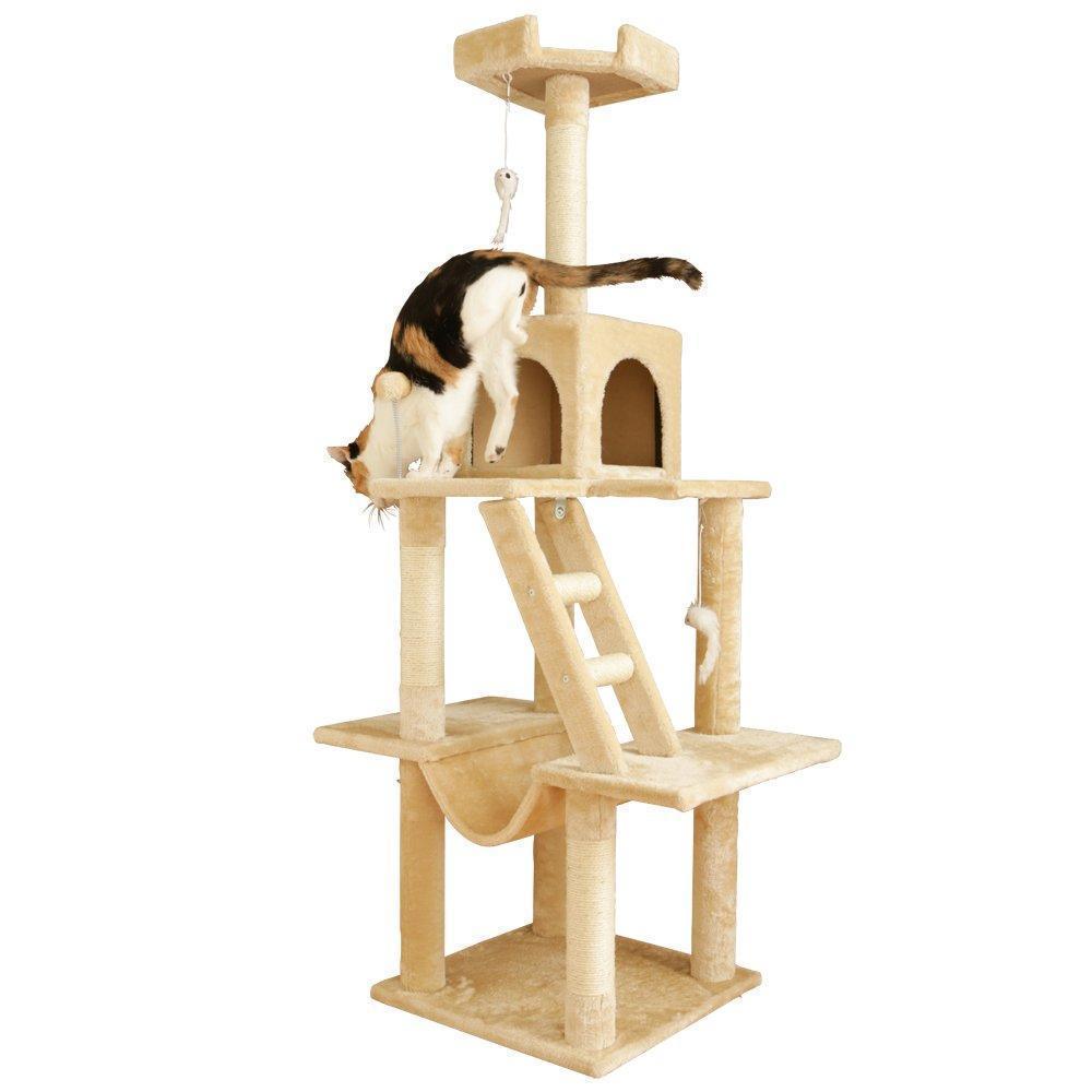 キャットタワー ハンモック 爪とぎ コンパクト おもちゃ付き 据え置き型 仔猫