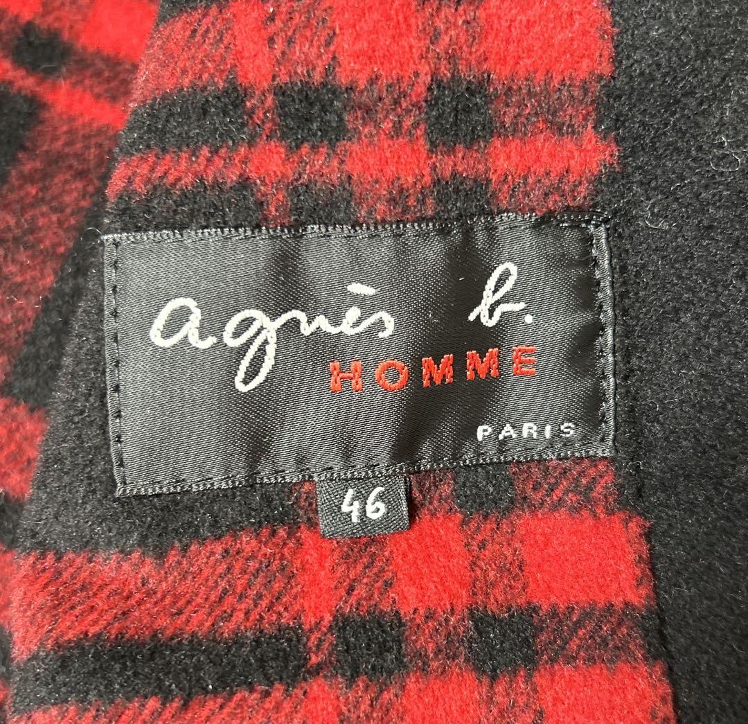 【美品】agnès b. HOMME ピーコート ブラック 裏地チェック L
