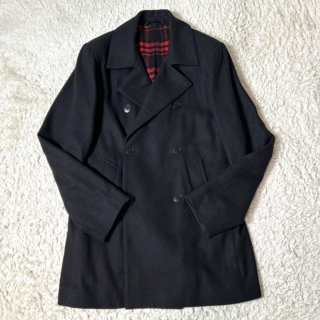 【美品】agnès b. HOMME ピーコート ブラック 裏地チェック L