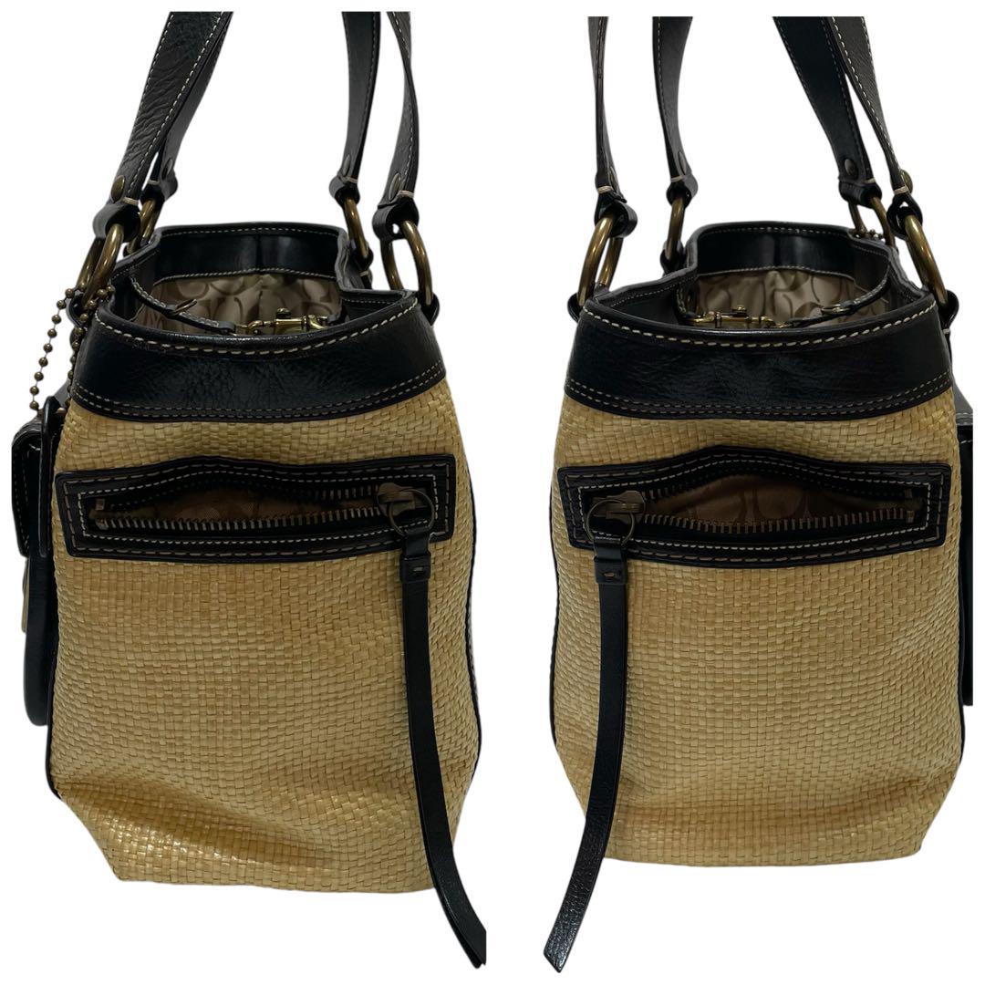 COACH コーチ ストローバッグ かご バッグ ハンドバッグ レザー 113