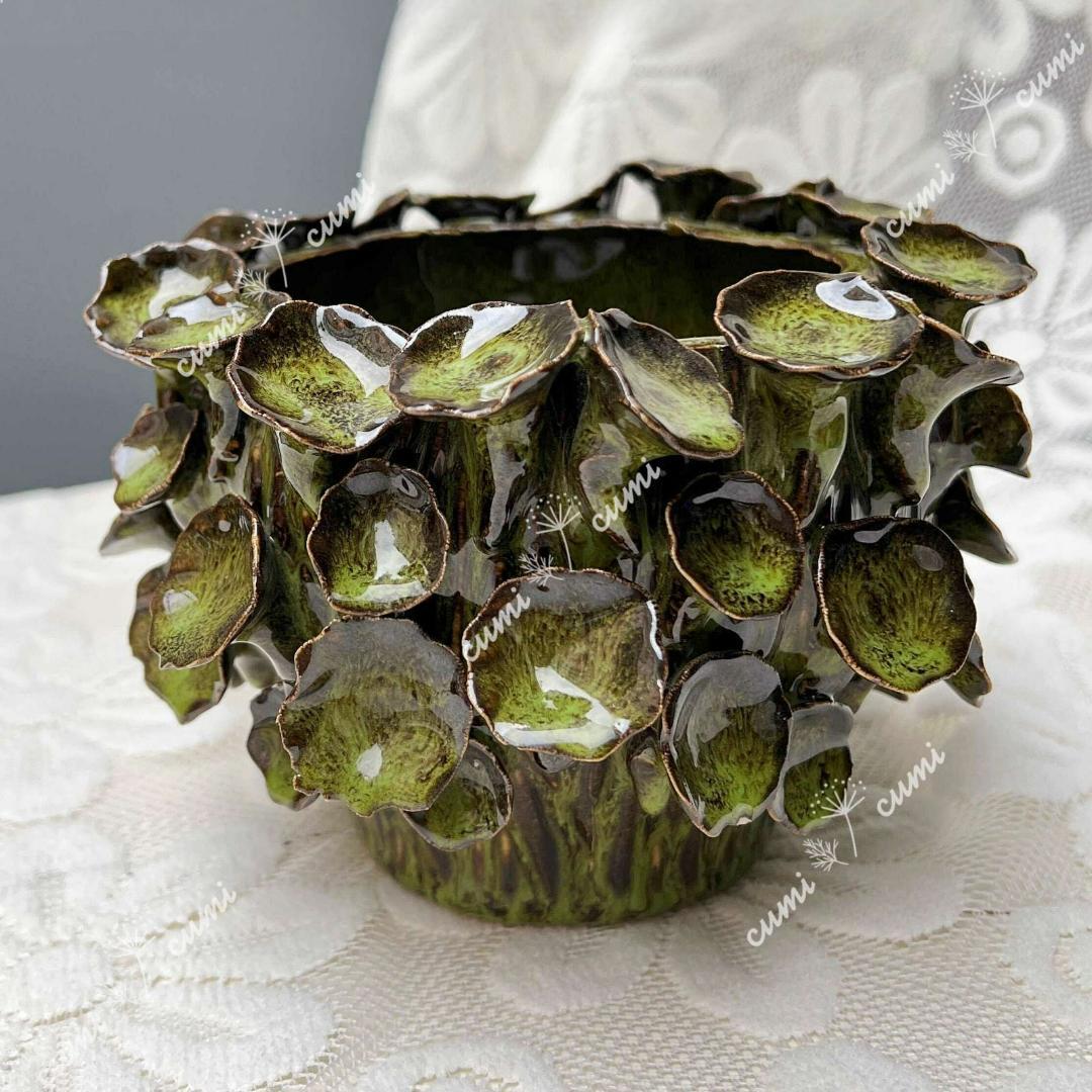N0189 北欧 グリーン 立体 きのこ 豪華 高品質 植木鉢 室内 陶器鉢植え