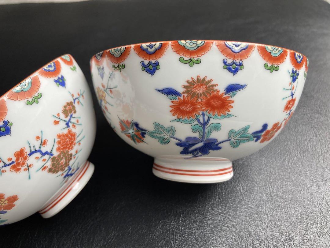 其泉色絵梅菊文組飯碗夫婦茶碗ご飯茶碗飯碗茶碗