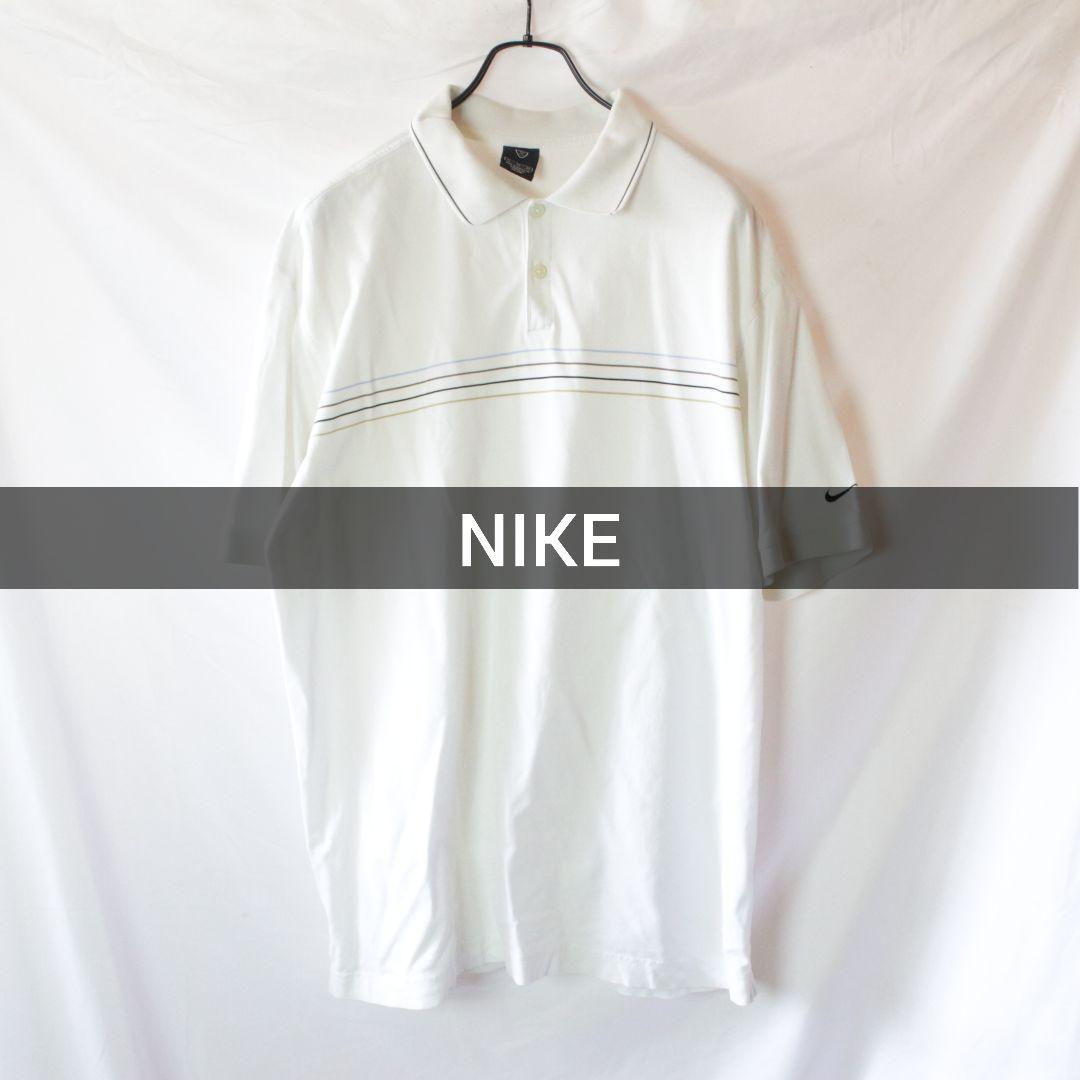 ナイキゴルフ NIKE GOLF 鹿の子 ポロシャツ L ボーダー柄 白 x