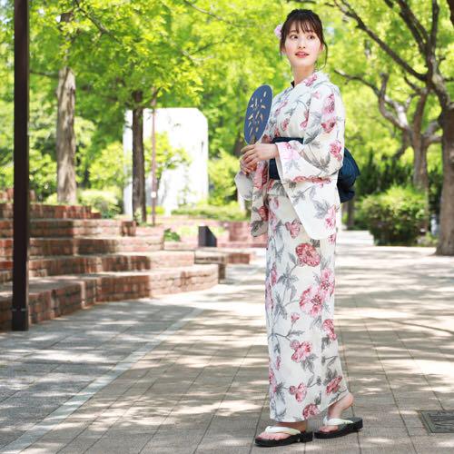 浴衣 セット レディース レトロ 変わり織り綿浴衣3点セット 白地にピンクの花 Kokunai Sokuhatsu Sou 浴衣 Watanegypt Tv