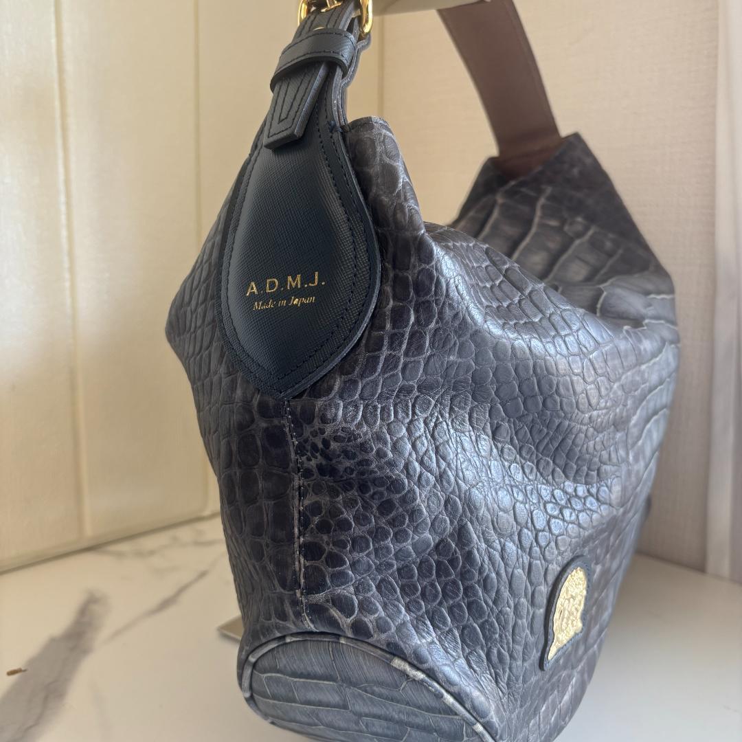 A.D.M.Jホーボーバッグハンドバッグ本革クロコ型押しロゴ