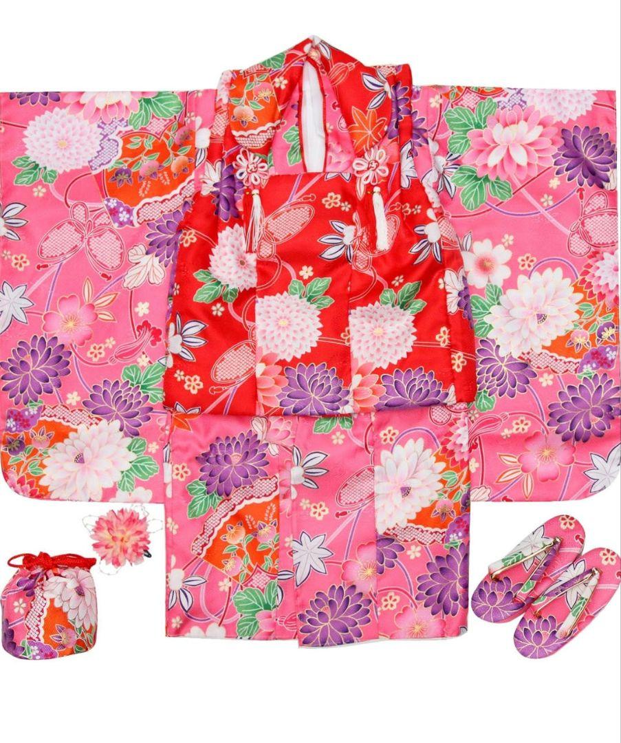 七五三 3歳 女の子 着物 セット 被布 小物 フルセット 753 華やか A