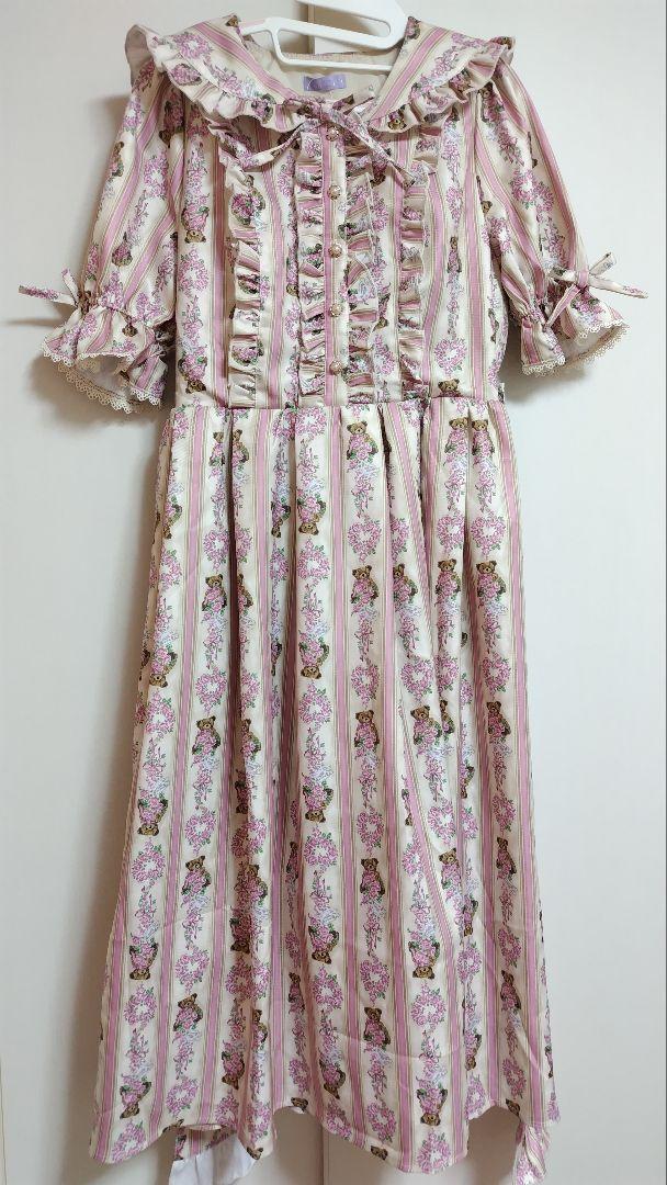 新品タグ付き Rosy Bear柄ワンピース 生成り