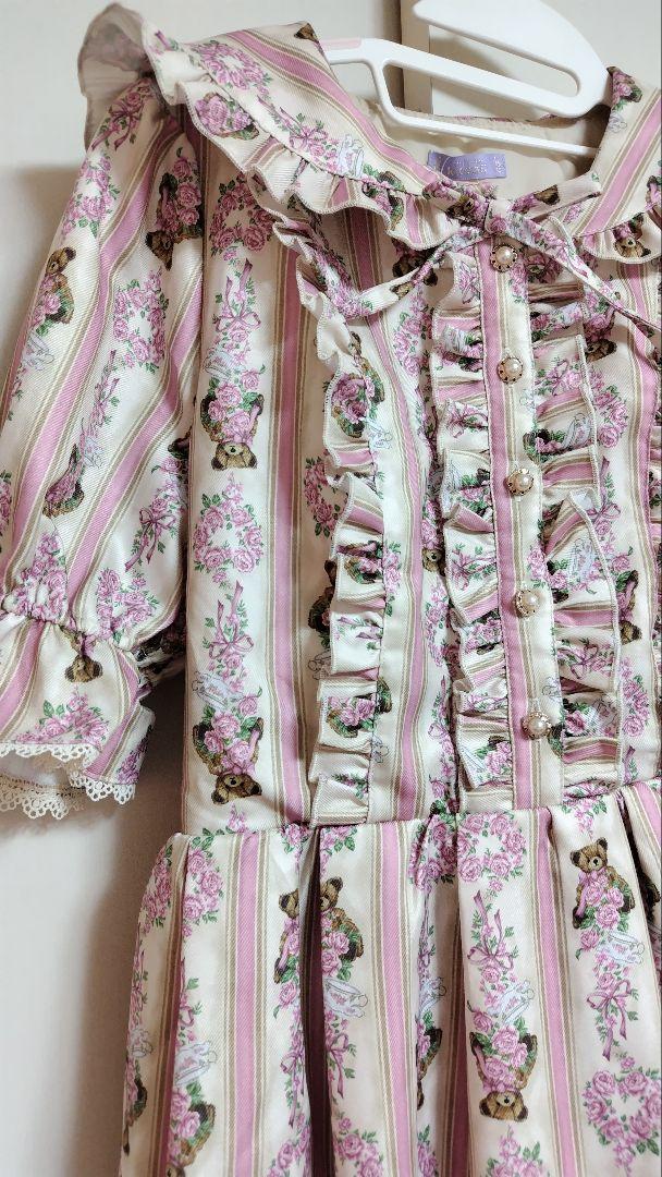 新品タグ付き Rosy Bear柄ワンピース 生成り