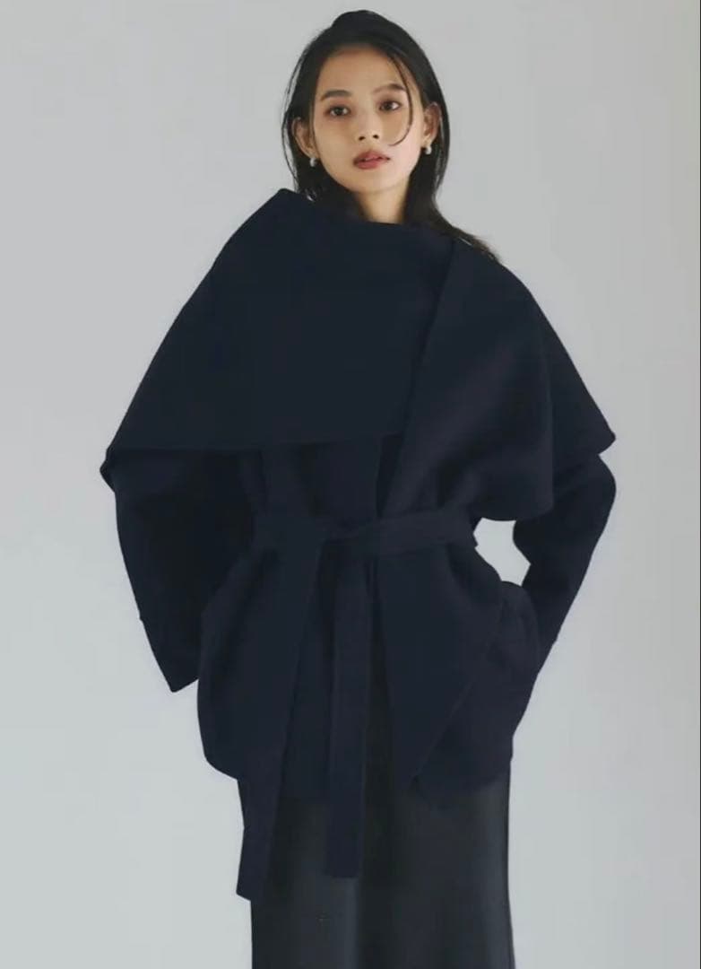 リバーウールミドルマフラーコートネイビー anuans