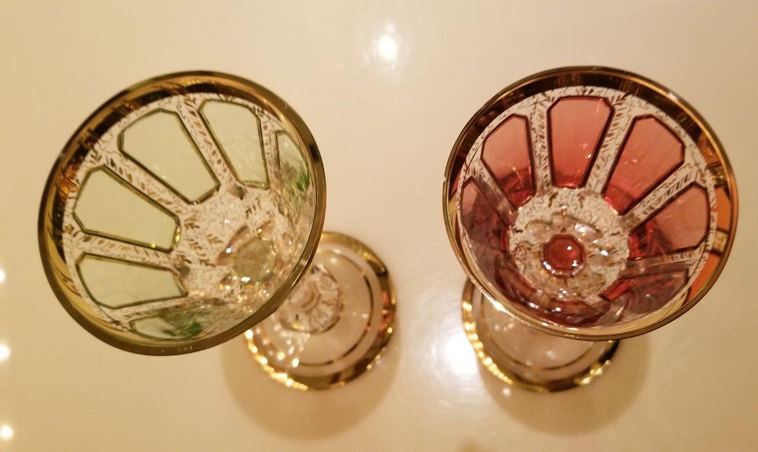 ☆ボヘミアクリスタル☆金彩ワイングラス 工芸品 ☆ボヘミアクリスタル☆金彩ワイングラス 工芸品