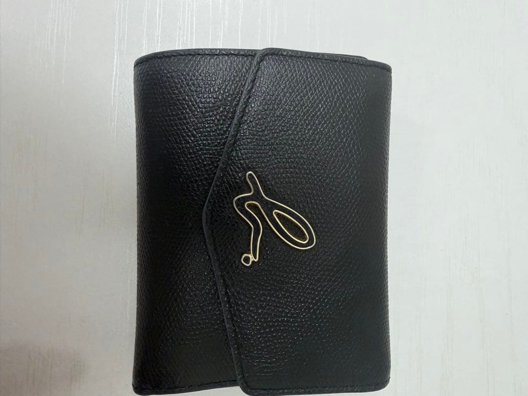 アニエスベー 三つ折り財布 ブラック レザー 使用感あり agnès b.Agnes b