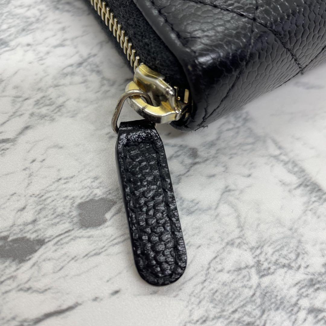 CHANEL シャネル マトラッセ キャビアスキン ゴールド金具 ラウンド長財布
