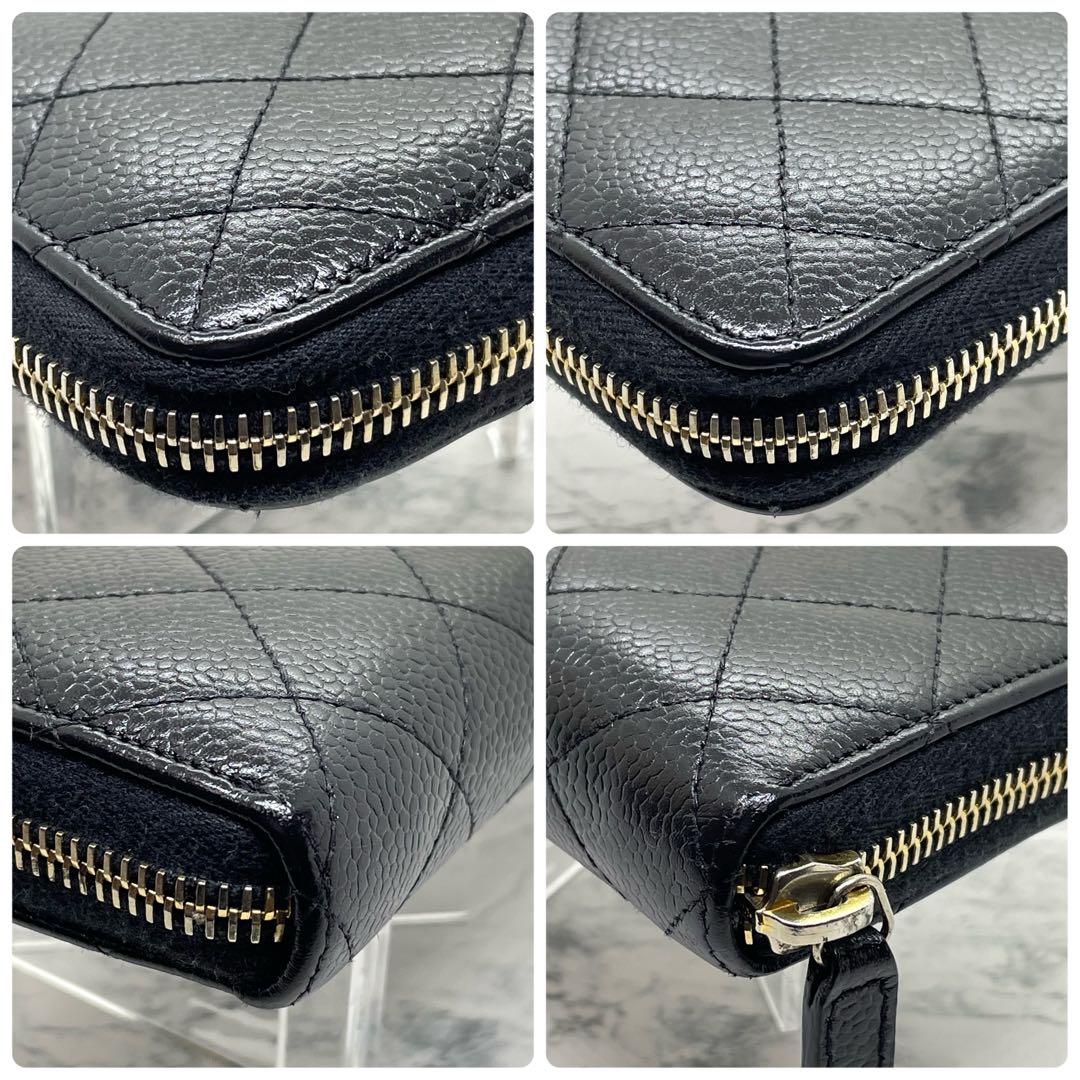CHANEL シャネル マトラッセ キャビアスキン ゴールド金具 ラウンド長財布