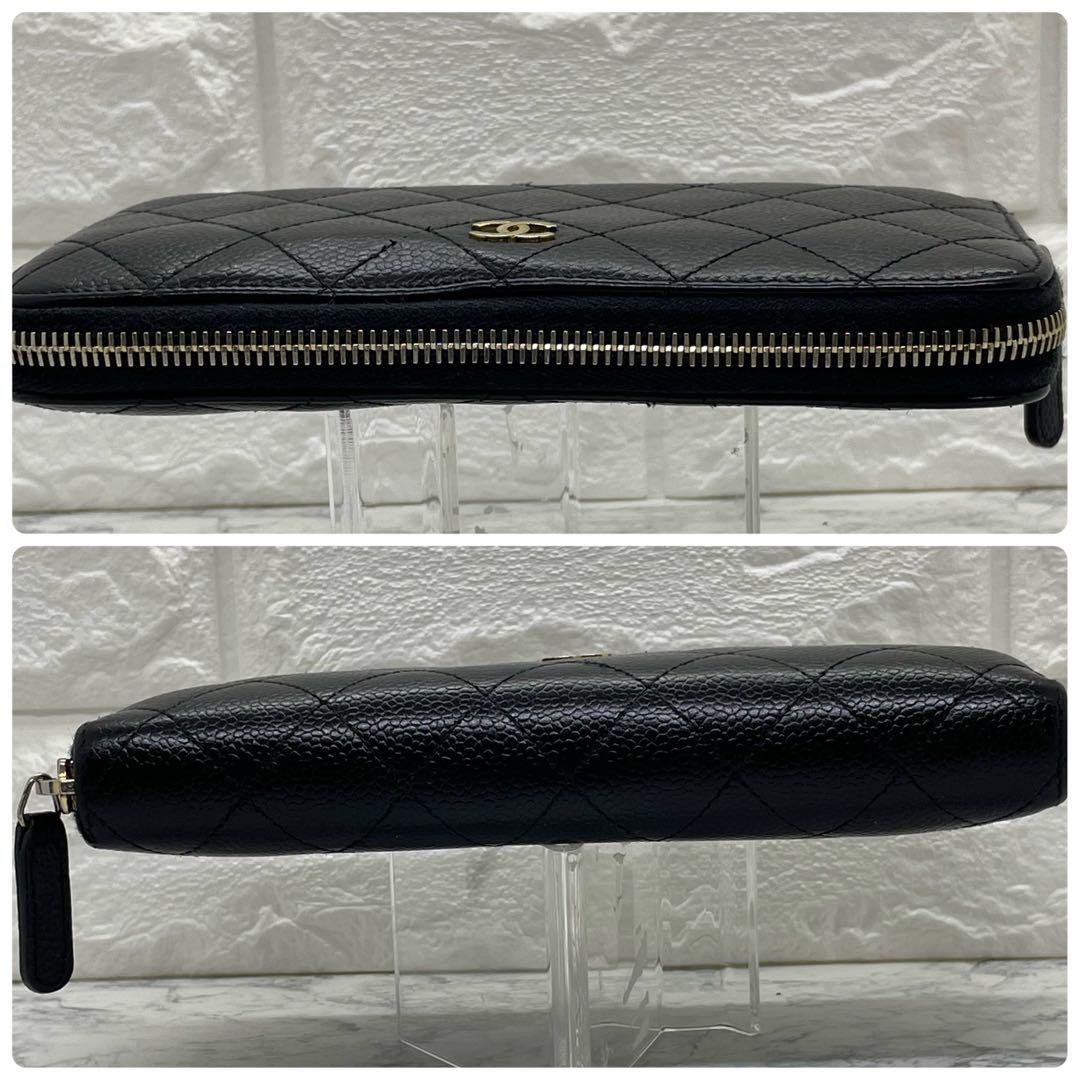 CHANEL シャネル マトラッセ キャビアスキン ゴールド金具 ラウンド長財布