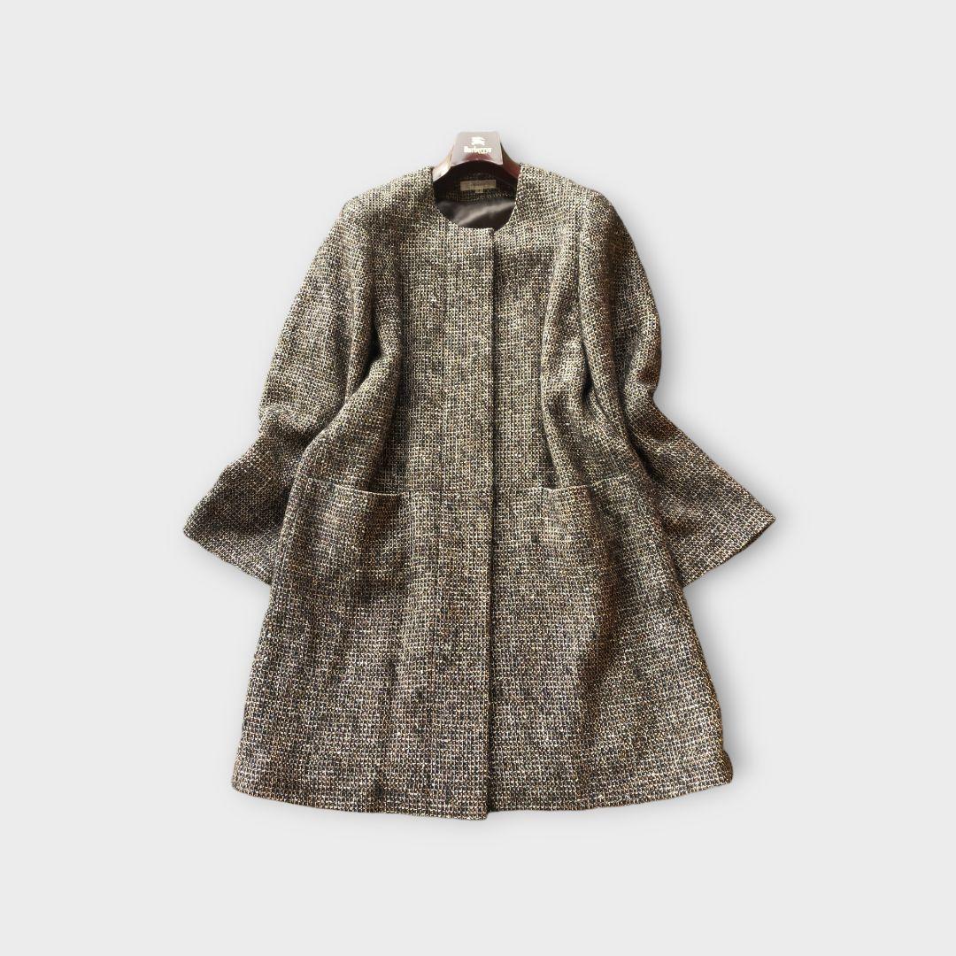 美品✨チクリン chiclin コート ノーカラー　ロング　ミックス　モヘア