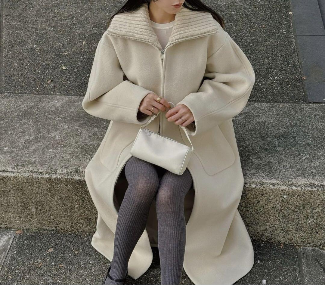 ジャケット・アウター CLANE CLANE RIB COLLAR WOOL LONG COAT