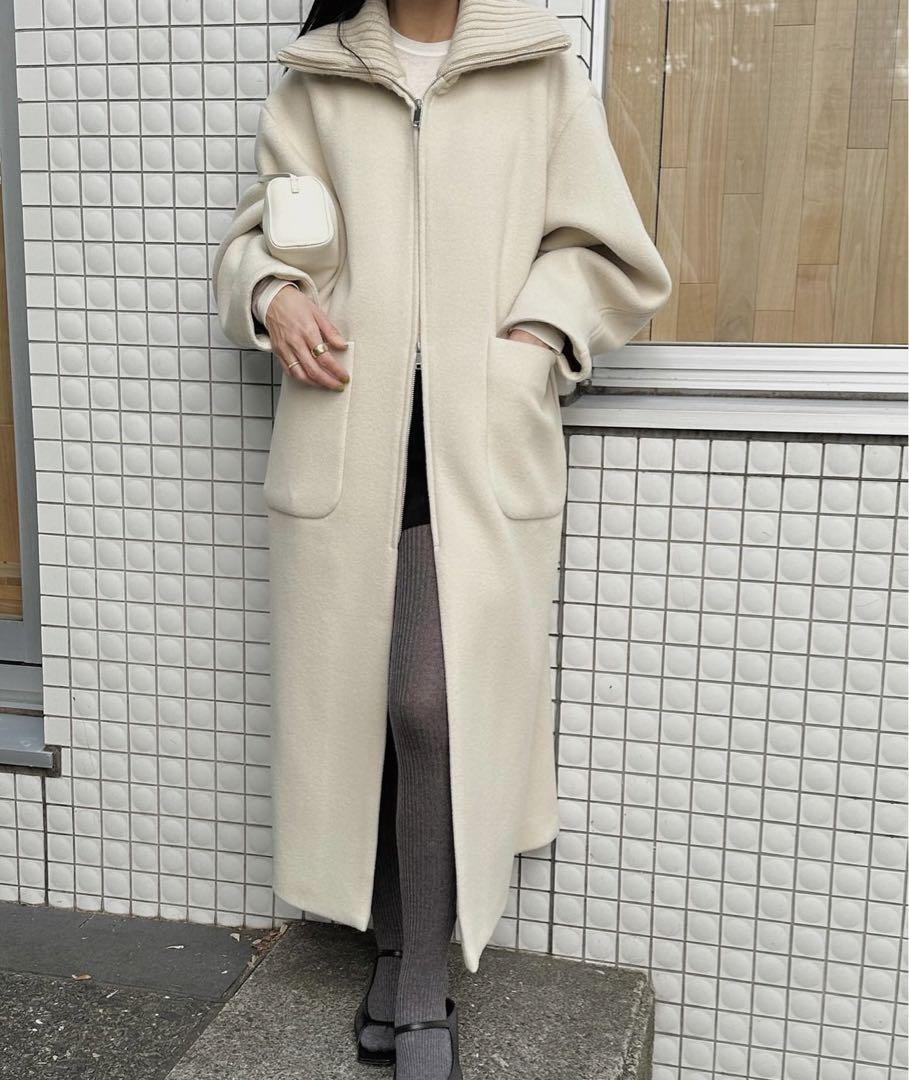 CLANE RIB COLLAR WOOL LONG COAT