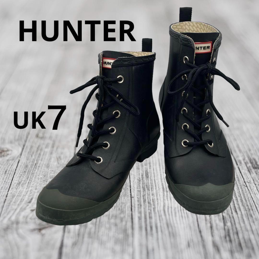春夏新作モデル HUNTER THURLOE UK7 黒×カーキ ラバーブーツ レース