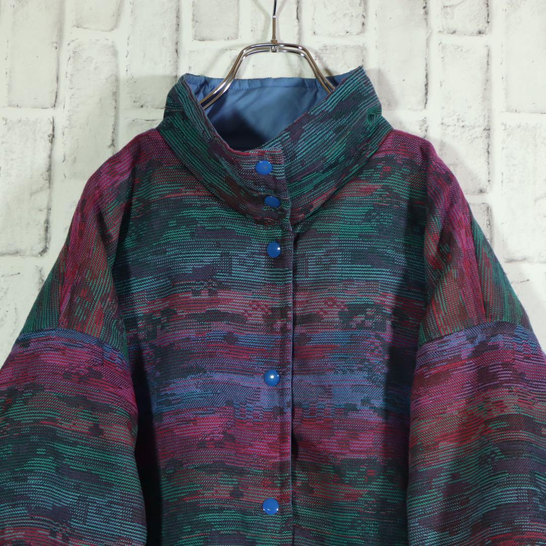 【USA古着】厚手ブルゾン ジャケット ランダムボーダー キングサイズ 2XL