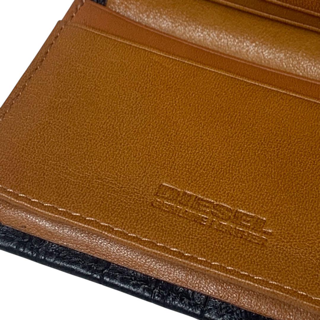 【DIESEL】ディーゼル　本革レザー名刺入れ　カードケース　クロコ型押し　黒