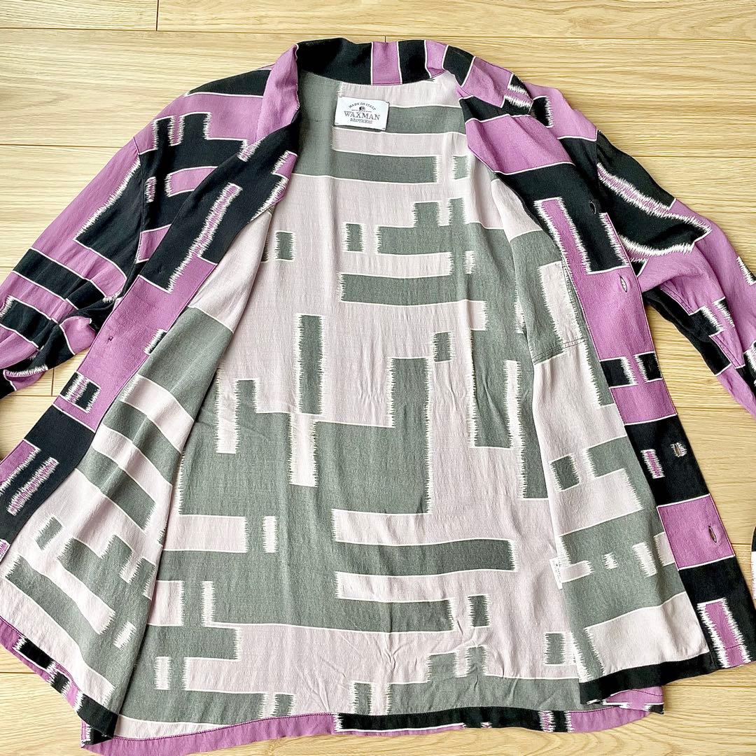 イタリア製 WAXMAN BROTHERS 長袖アロハシャツ パープルブラック