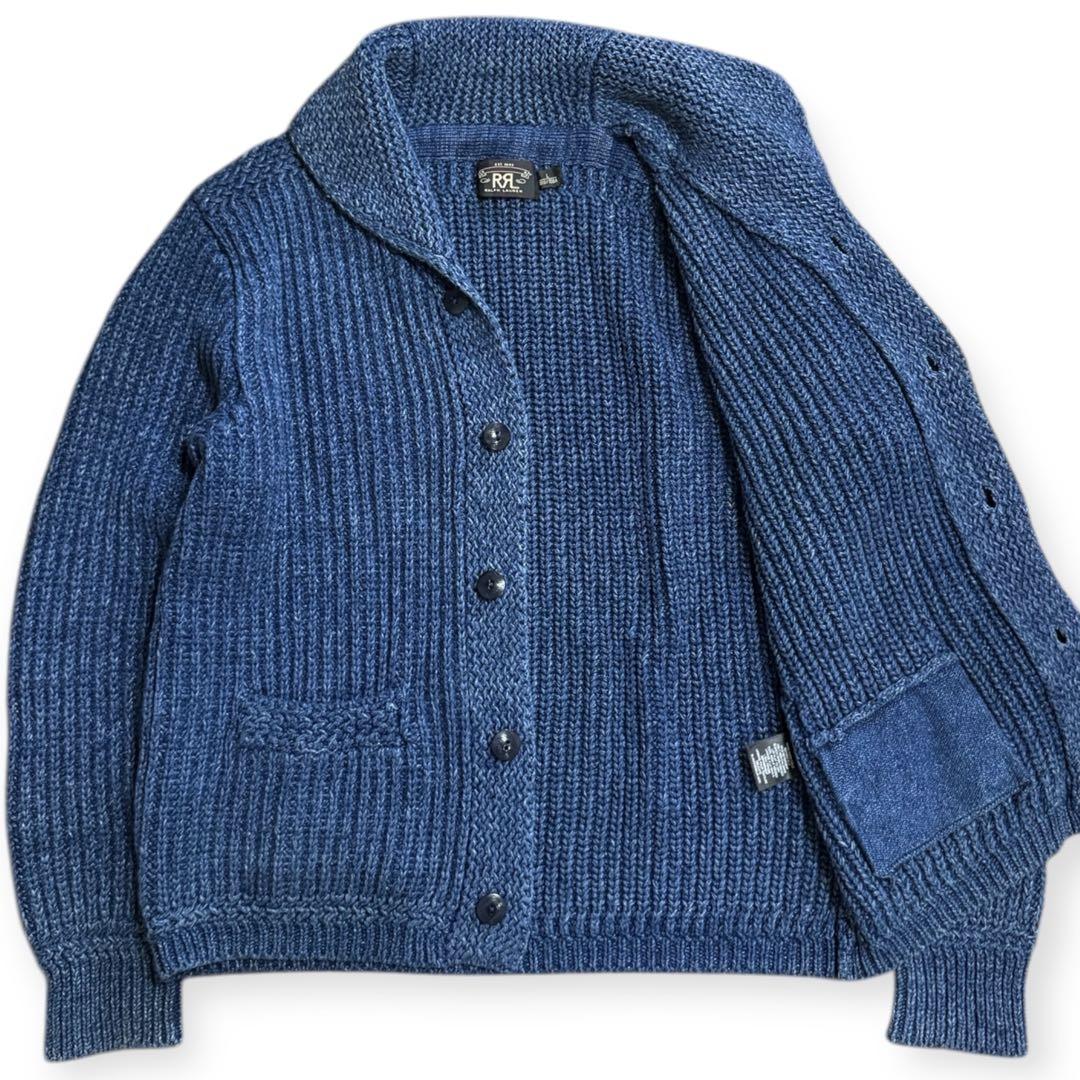 RRL リネン混 インディゴ コットン ショールカラー カーディガン Lサイズ