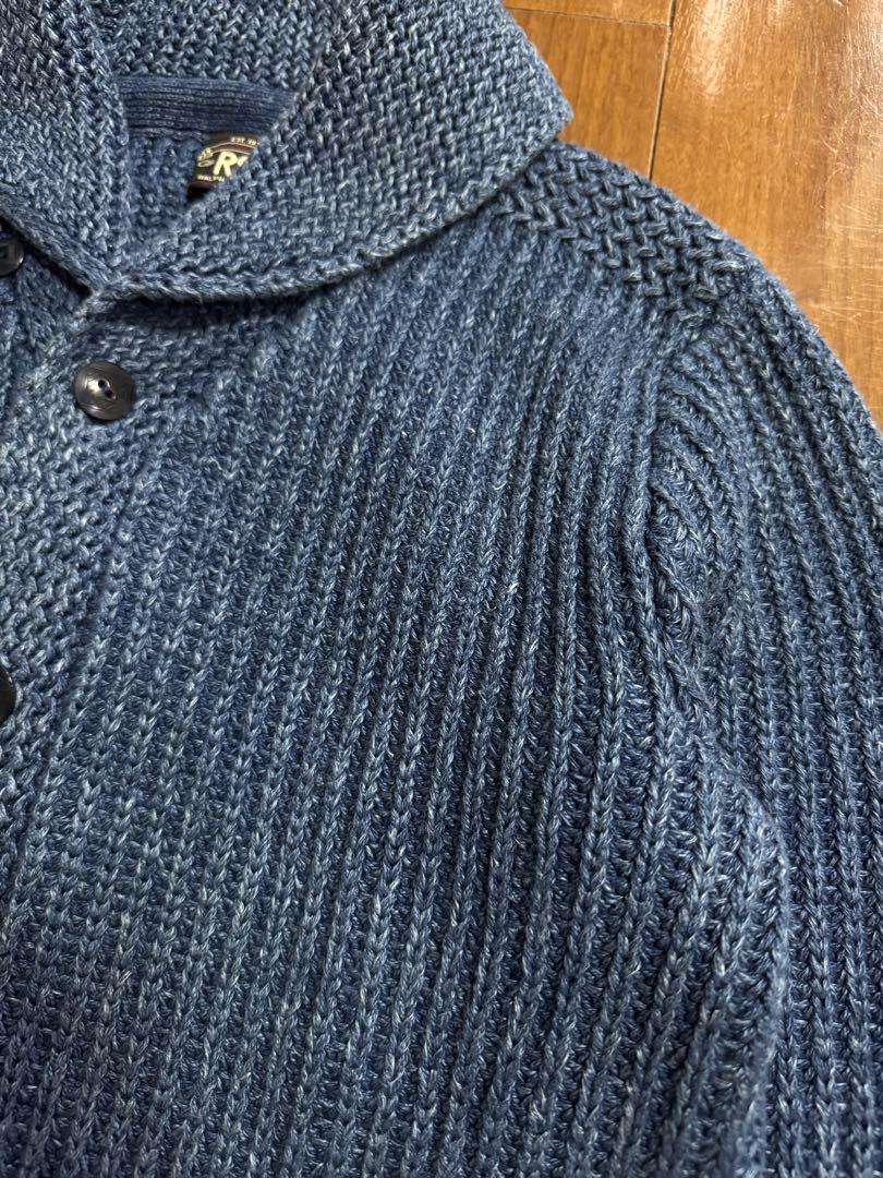 RRL リネン混 インディゴ コットン ショールカラー カーディガン Lサイズ