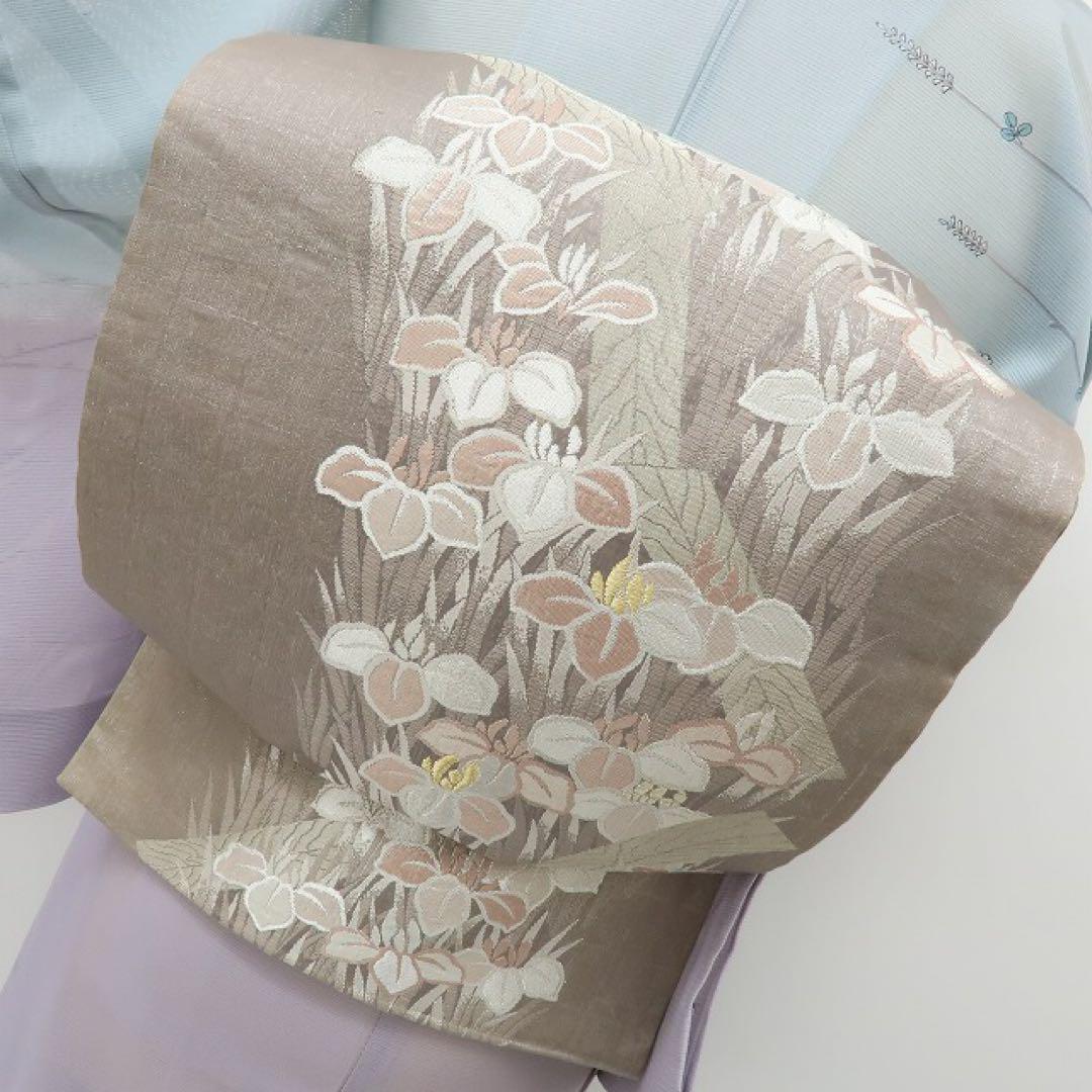 正絹 全通 菖蒲 紗 夏袋帯 着物 A3033”