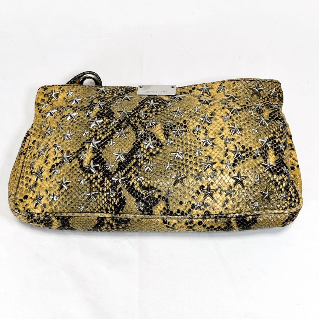 中古美品*ジミーチュウ JIMMY CHOO クラッチバッグ レザー×パイソン 極美品JIMMY CHOO クラッチバッグ ジャスティン パイソン×レザー
