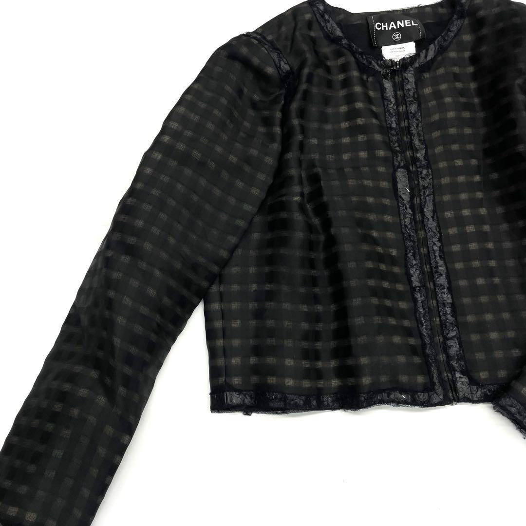 美品✨CHANEL シルクジャケット　44 ブラック　ココマーク