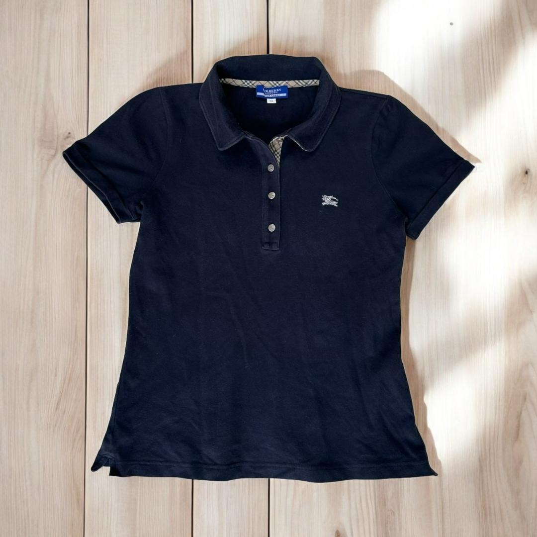 BURBERRY BLUE LABEL 襟ノバチェック ロング 半袖ポロシャツ
