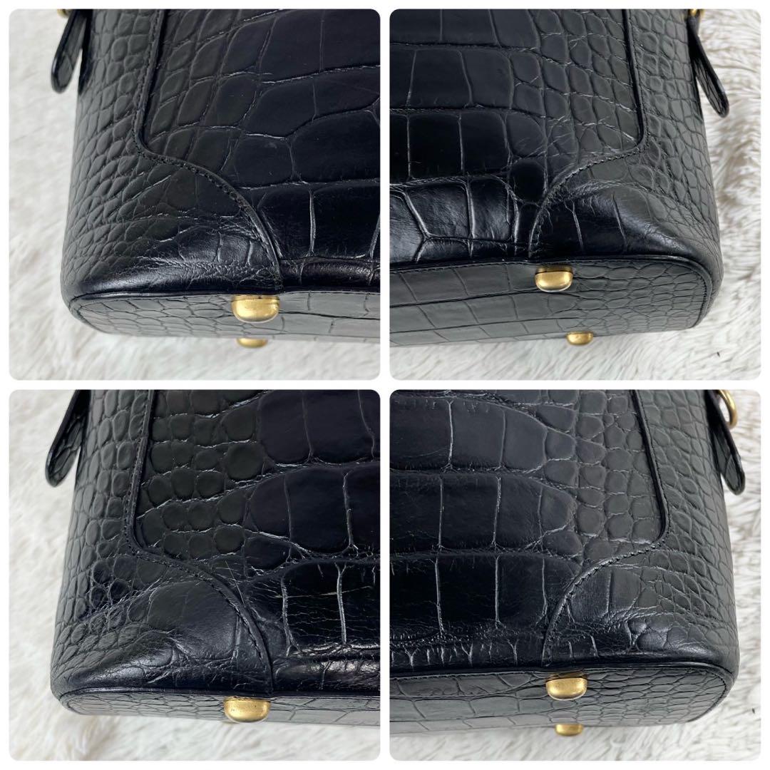 美品 セリーヌ レザー 2WAY ショルダーバッグ クロコ型押し